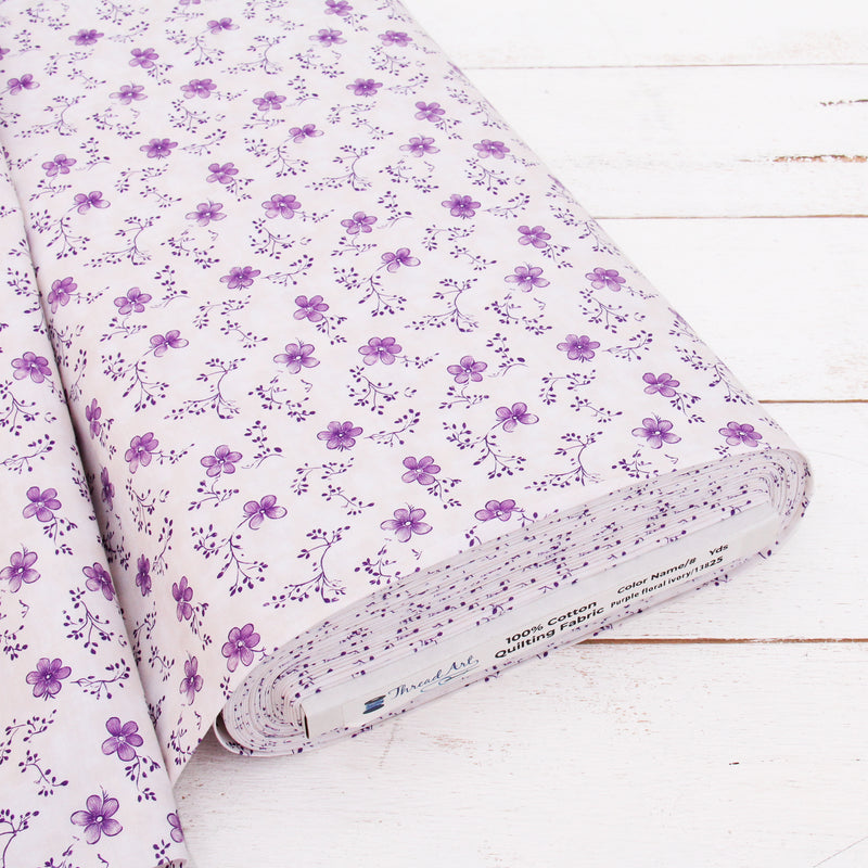 Premium Cotton Quilting Fabric Sold By The Yard - Vintage Threads Collection - Purple Ivory Floral - Threadart.com