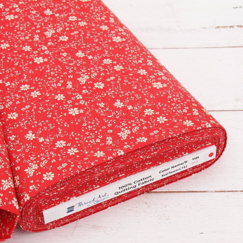 Premium Cotton Quilting Fabric Sold By The Yard - Vintage Threads Collection - Red Flower - Threadart.com