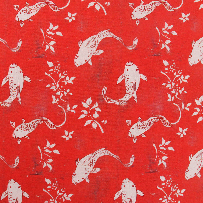 Premium Cotton Quilting Fabric Sold By The Yard - Vintage Threads Collection - Red Koi Fish - Threadart.com