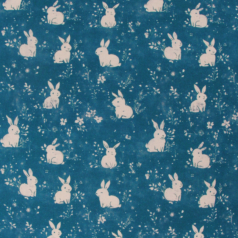 Premium Cotton Quilting Fabric Sold By The Yard - Vintage Threads Collection - Teal Bunnies - Threadart.com