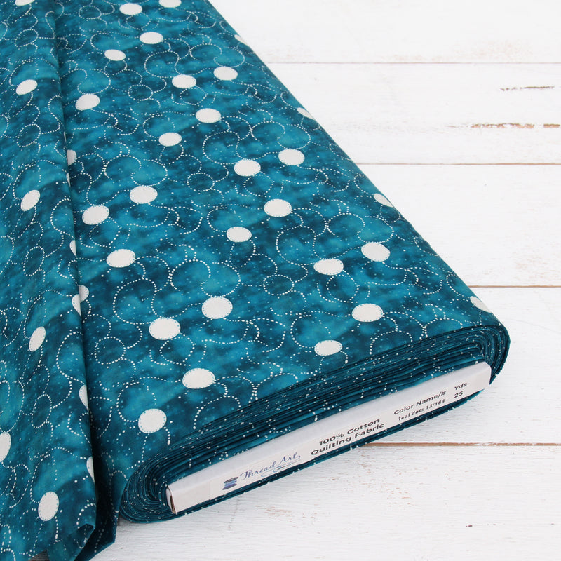 Premium Cotton Quilting Fabric Sold By The Yard - Vintage Threads Collection - Dark Teal Dots - Threadart.com