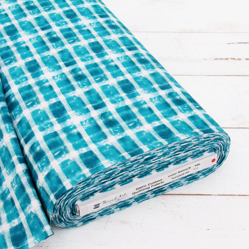 Premium Cotton Quilting Fabric Sold By The Yard - Vintage Threads Collection - Teal Plaid - Threadart.com
