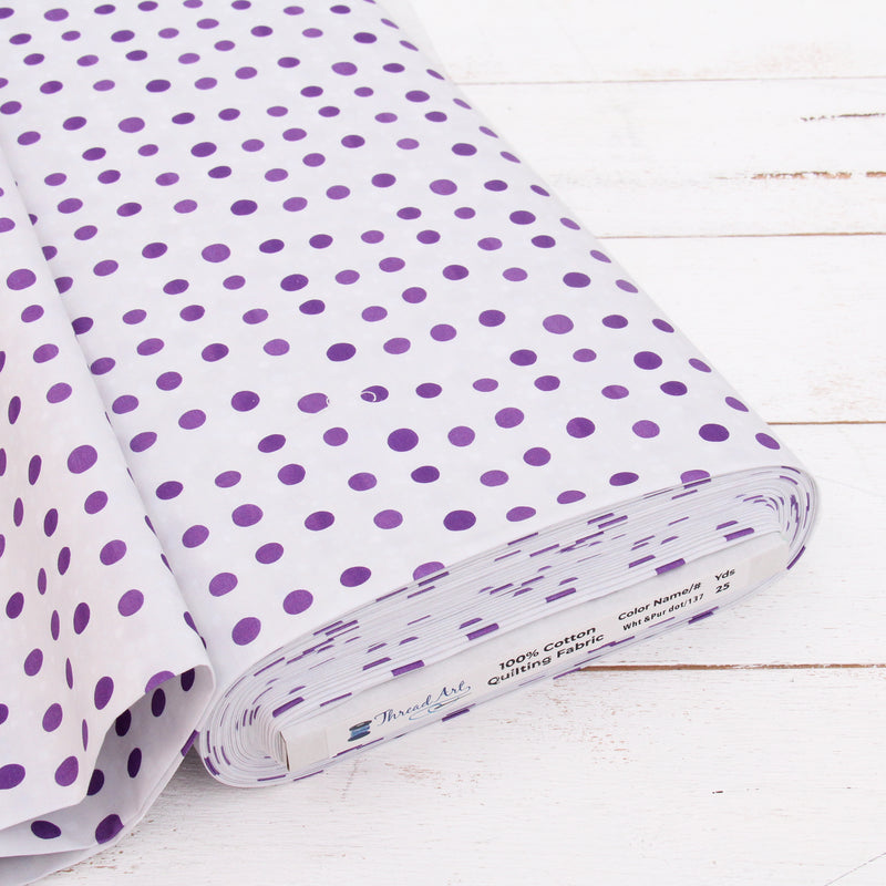 Premium Cotton Quilting Fabric Sold By The Yard - Vintage Threads Collection - White Purple Dot - Threadart.com