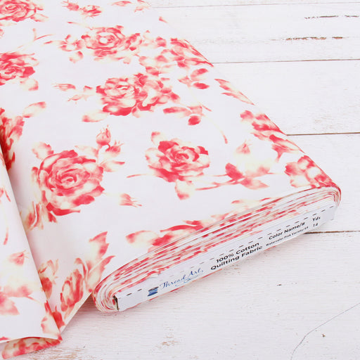 Premium Cotton Quilting Fabric Sold By The Yard - Patterned Watercolor White Pink - Threadart.com