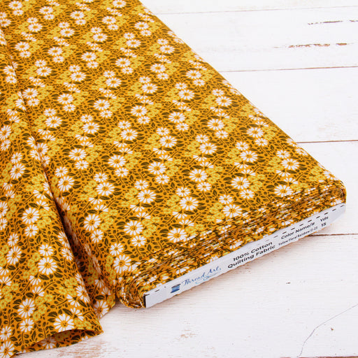 Premium Cotton Quilting Fabric Sold By The Yard - Patterned Yellow Floral RB - Threadart.com
