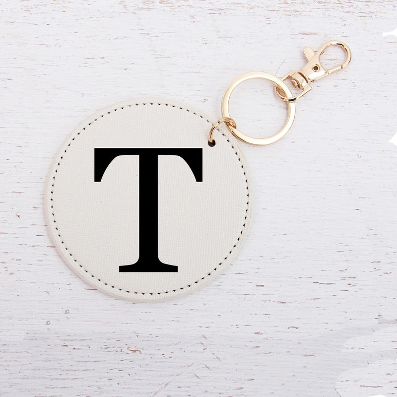 Personalized Initial Key Chain Bag Pendant - Pink, Ivory, or Black Circle For Travel, Bridesmaid Gift, Party Favor and More - Threadart.com
