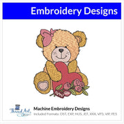 Valentine Teddy Bear with Heart Machine Embroidery Design Instant Download - 3 Sizes - 8 Formats - ThreadArt - Threadart.com