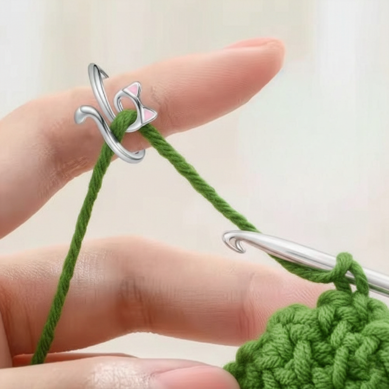 Silver Cat Crochet Tension Ring