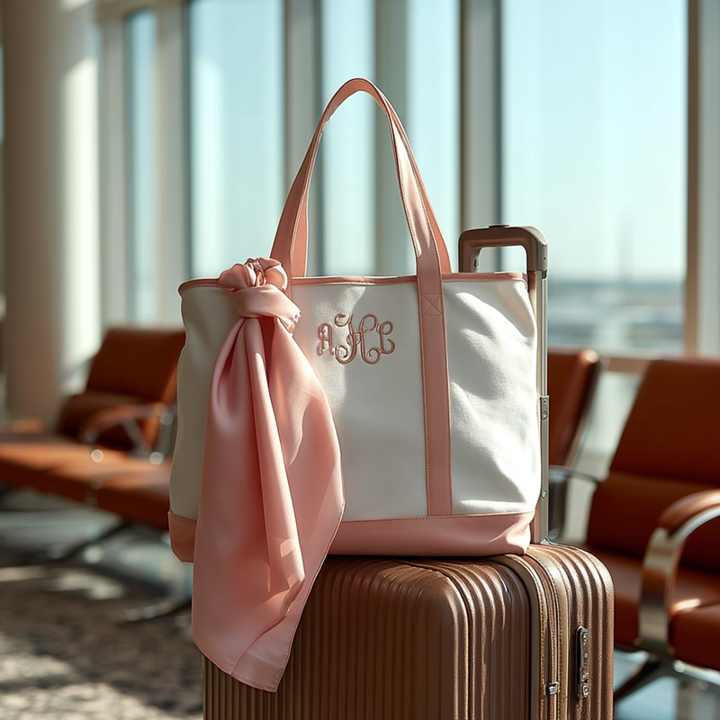 Extra Large Canvas & Leather Tote Bag - White With Light Pink Handles - Threadart.com