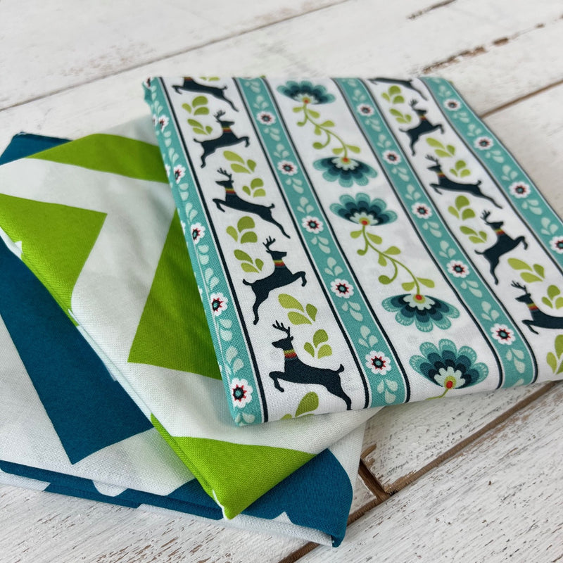 Clearance Fabric Bundle - Teal & Green - 3 Half Yard Cuts of Cotton Fabric - Threadart.com