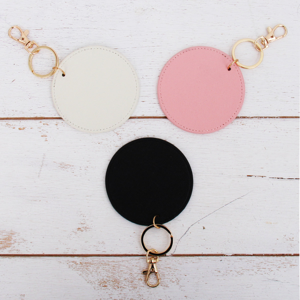 Circle Keychains Types Circle Keychain Bag Pendant Blank - Pink, Ivory, or Black — Threadart.com