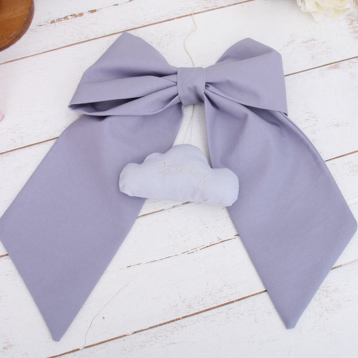 Personalized Newborn Baby Bow - Linen Fabric Ribbon with Embroidery Pendant - 10 Color Options - Threadart.com