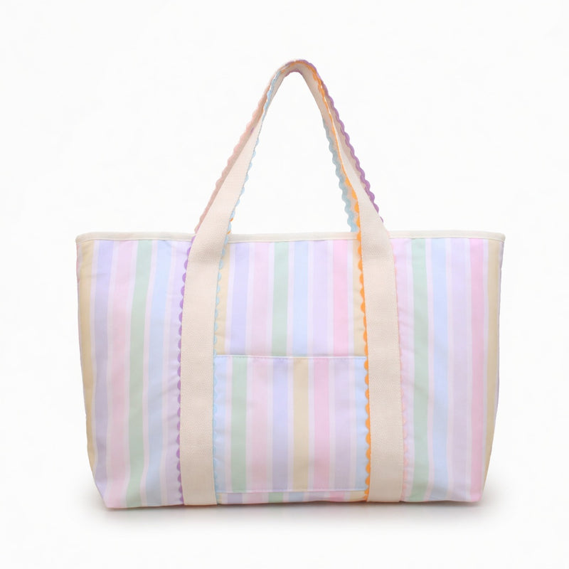 Pastel Stripe Monogrammed Ric Rac Tote Bag - Custom Embroidery - Threadart.com