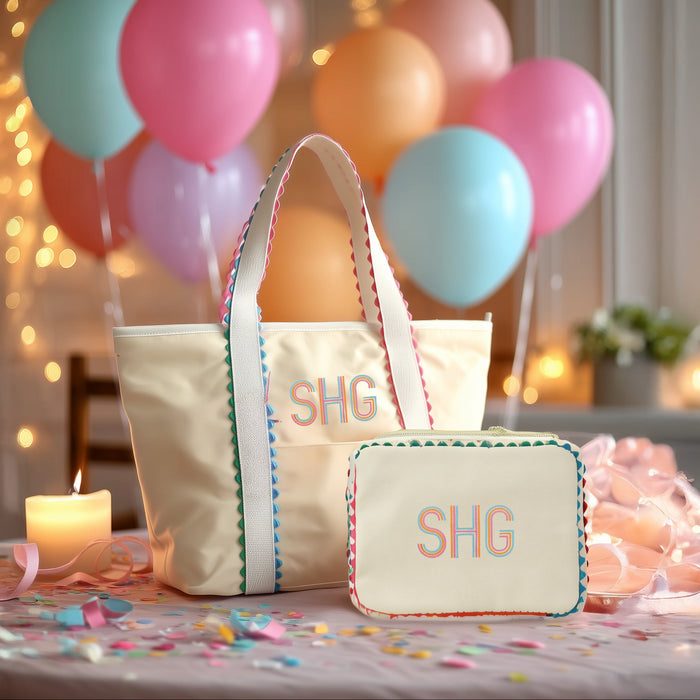 Colorful Monogrammed Ric Rac Tote Bag - Custom Embroidery - Threadart.com
