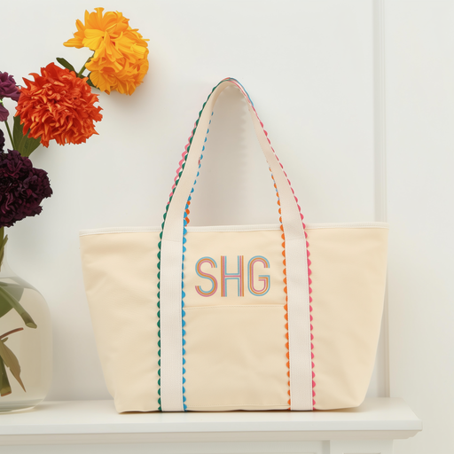 Colorful Monogrammed Ric Rac Tote Bag - Custom Embroidery - Threadart.com
