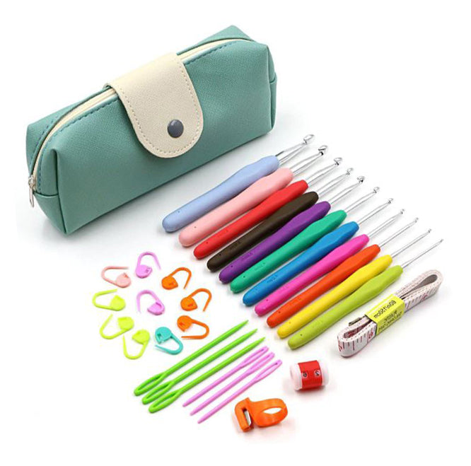 Set of Crochet Tools with Mint Green Storage Bag - Threadart.com