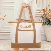 Large Natural Canvas Tote Bag With Tan Handles - 18.5"x11.5"x5.5" - Threadart.com