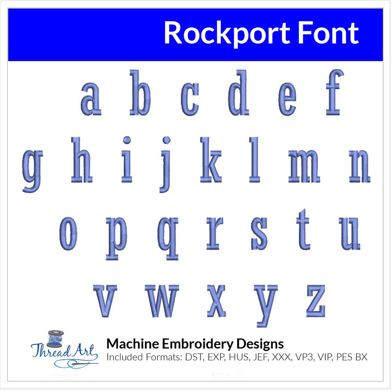 Rockport Font Machine Embroidery Design Set - Alphabet Letters Numbers BX Font - Download 9 Formats and 4 Sizes - Threadart.com