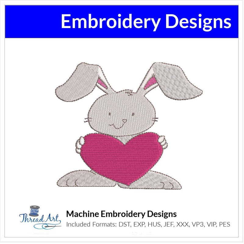 Valentine Bunny with Heart Machine Embroidery Design Instant Download - 5 Sizes - 8 Formats - ThreadArt - Threadart.com