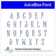Juice Box Font Machine Embroidery Design Set - Alphabet Letters Numbers BX Font - Download 9 Formats and 4 Sizes - Threadart.com