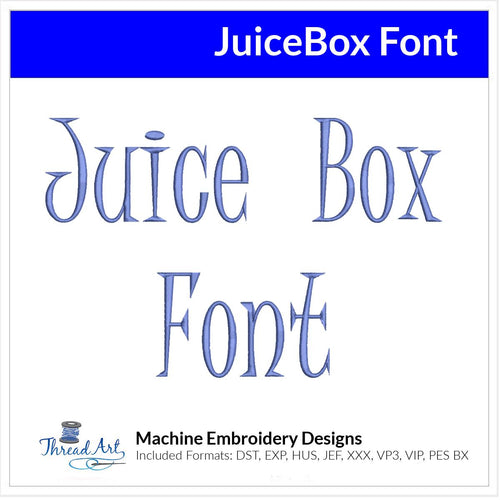 Juice Box Font Machine Embroidery Design Set - Alphabet Letters Numbers BX Font - Download 9 Formats and 4 Sizes - Threadart.com