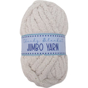A ball of white, fluffy yarn labeled as "Jumbo Yarn" is shown against a white background.