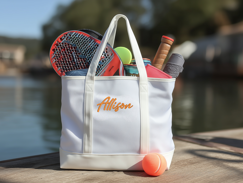 Personalized Leather and Canvas Tote Bag - Embroidered With Name or Words - Threadart.com