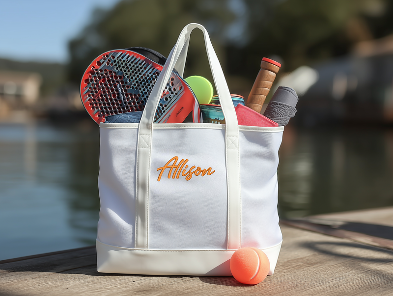 Extra Large Canvas & Leather Tote Bag - White With Black Handles - Threadart.com