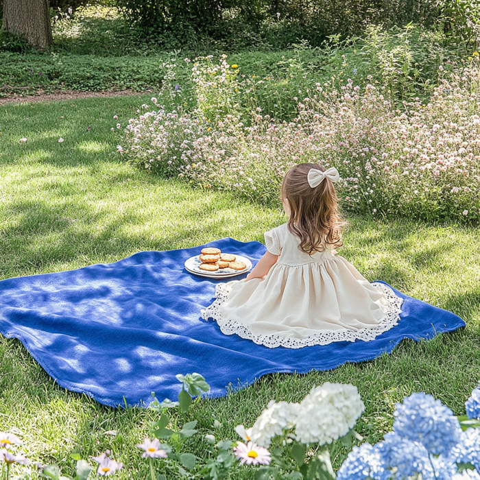 Waterproof Picnic Blanket - 79"x55" - Royal Blue/Grey - Camping Sports - Threadart.com