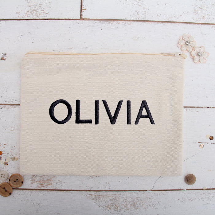 Personalized Canvas Zipper Pouch Bags With Embroidered Custom Text - Threadart.com