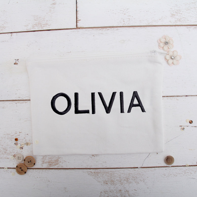 Personalized Canvas Zipper Pouch - Embroidered Name - Threadart.com