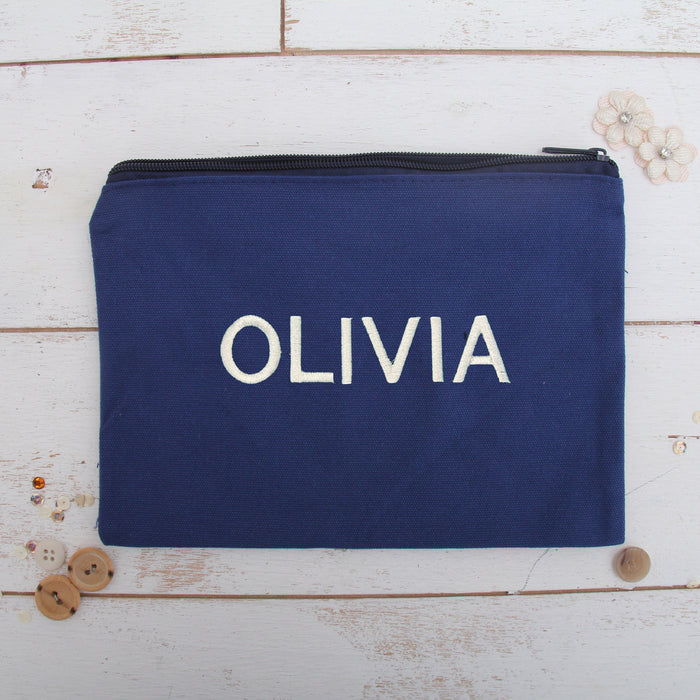 Personalized Canvas Zipper Pouch Bags With Embroidered Custom Text - Threadart.com