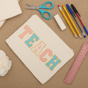 Teacher's Gift Pouch - Varsity Chenille Letters With Glitter Outline - Threadart.com