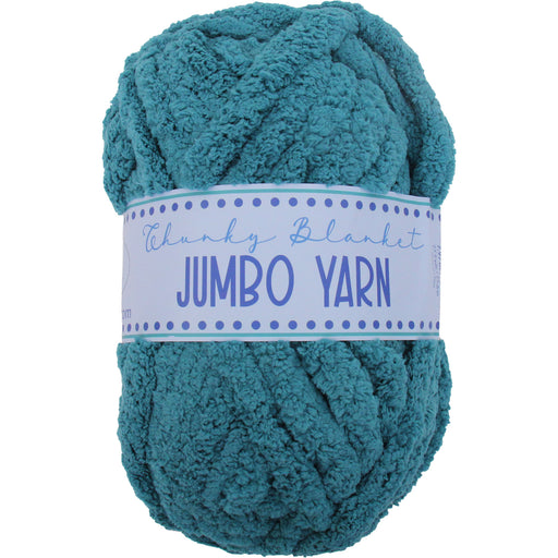 A ball of teal-colored yarn labeled "Jumbo Yarn" is shown against a white background.