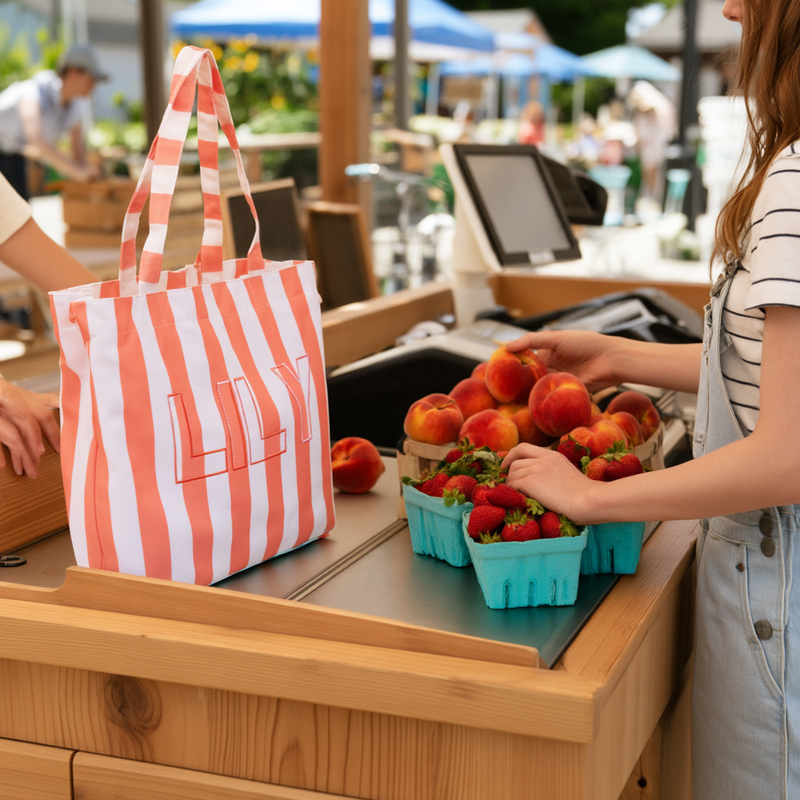 Personalized Striped Tote Bag - Embroidered Monogram or Name