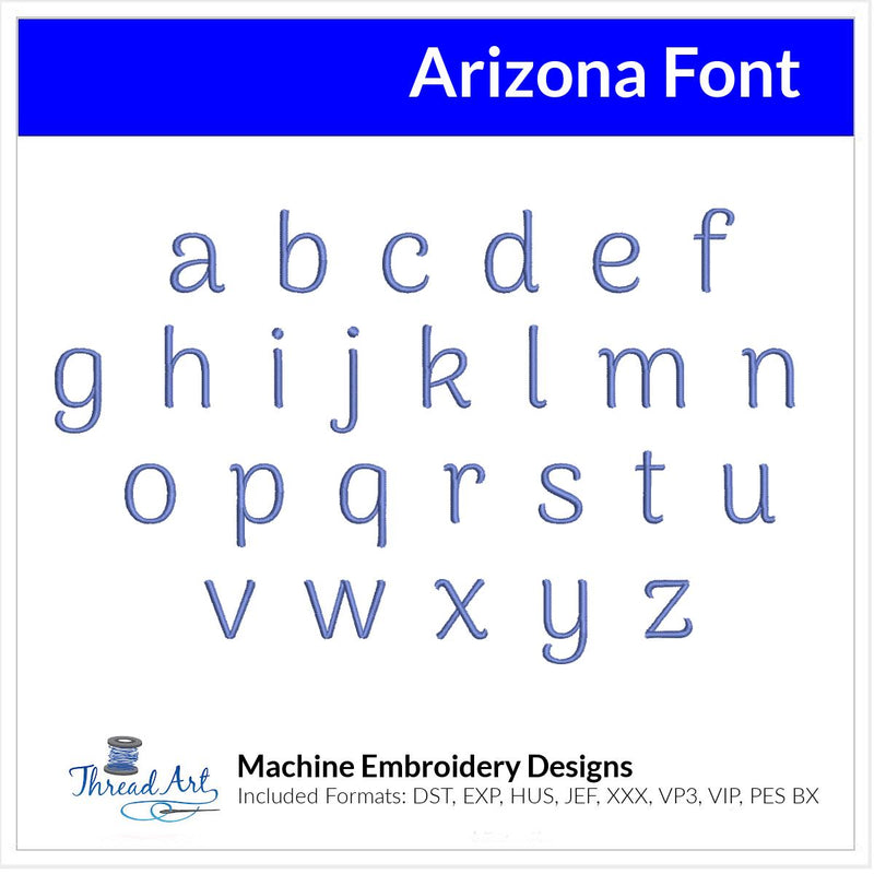 Arizona Font Machine Embroidery Design Set - Alphabet Letters Numbers BX Font - Download 9 Formats and 4 Sizes - Threadart.com