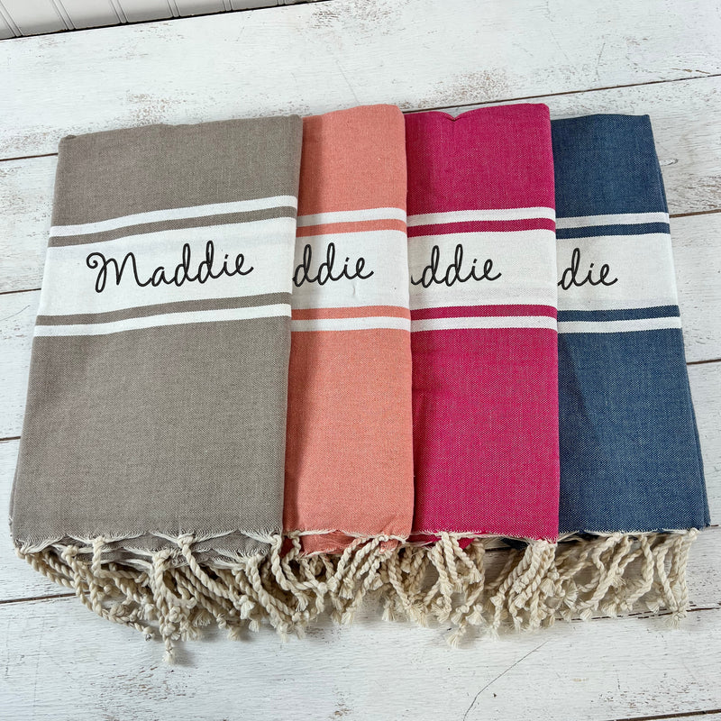 Personalized Turkish Beach Towels - Embroidered Name - Threadart.com