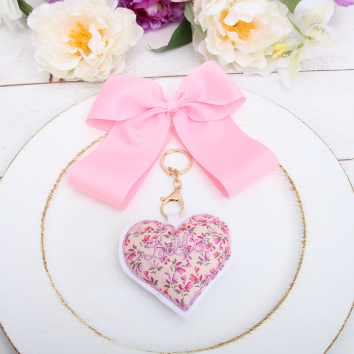 Personalized Heart Keychain - Bag Charm - Cotton Fabric Plushie - Threadart.com
