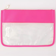 Hot pink clear zipper pouch bag with nylon top panel and gold zipper