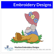 Spring Girl with Puppy Embroidery Design Instant Download Cute - 3 Sizes - 8 Formats - ThreadArt - Threadart.com