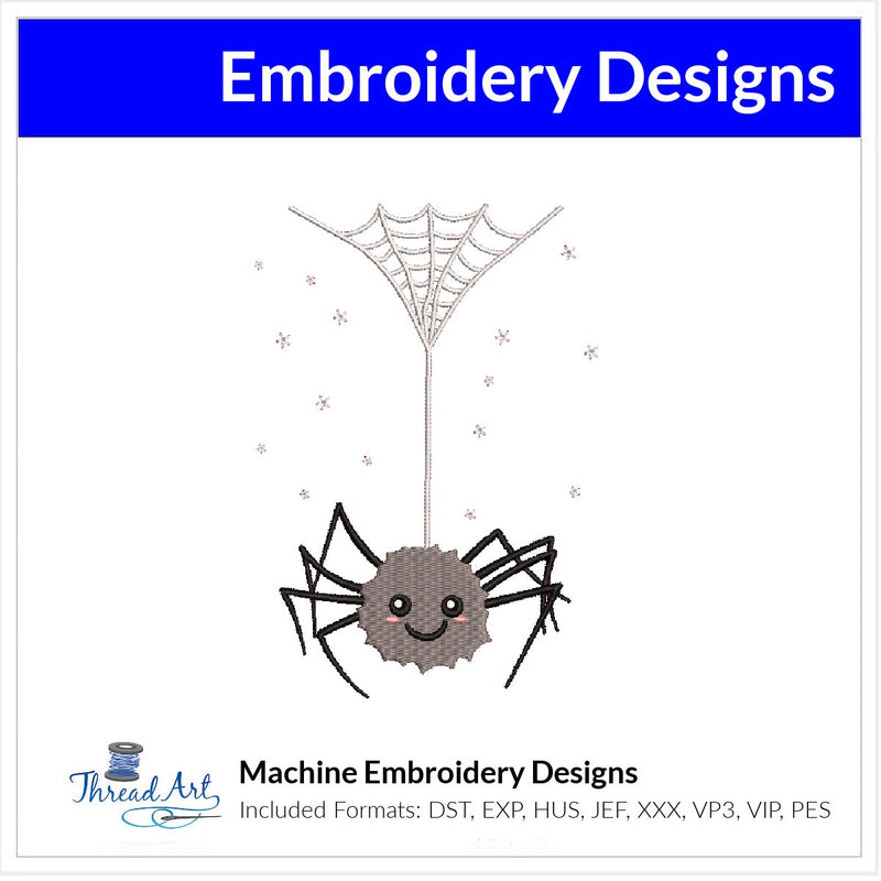 Spider with Web Embroidery Design Instant Download Cute Halloween - 3 Sizes - 8 Formats - ThreadArt - Threadart.com