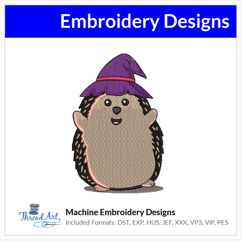 Cute Animal with Witch Hat Embroidery Design Instant Download Cute Halloween - 3 Sizes - 8 Formats - ThreadArt - Threadart.com
