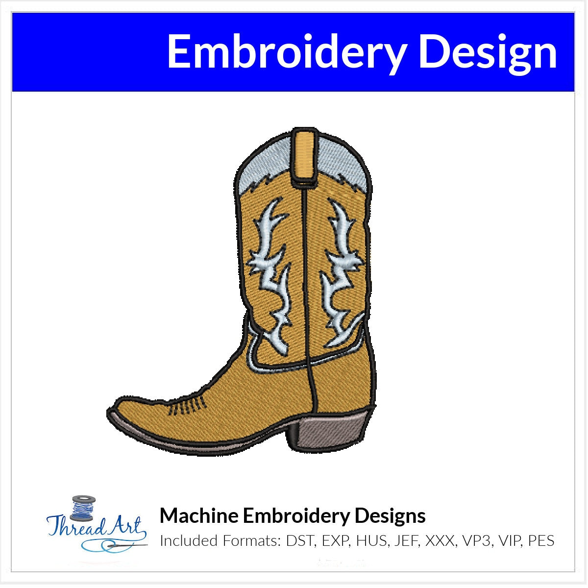 Western Boot Embroidery Design Instant Download Cute Boot in 3 Sizes ...