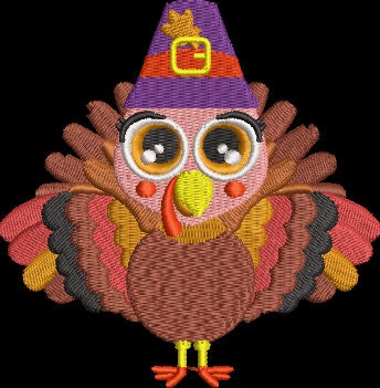 Turkey Embroidery Design Instant Download Cute Turkey Thanksgiving - 3 Sizes - 8 Formats - ThreadArt - Threadart.com