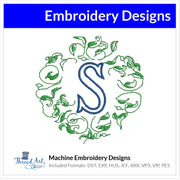 Leafy Circle Monogram Frame Embroidery Design Instant Download - 3 Sizes - 8 Formats - ThreadArt - Threadart.com