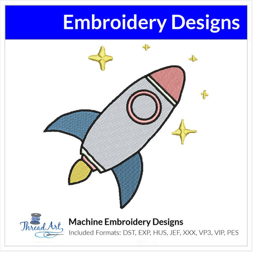 Cute Rocket Embroidery Design Instant Download Cute Kids Design - 3 Sizes - 8 Formats - ThreadArt - Threadart.com