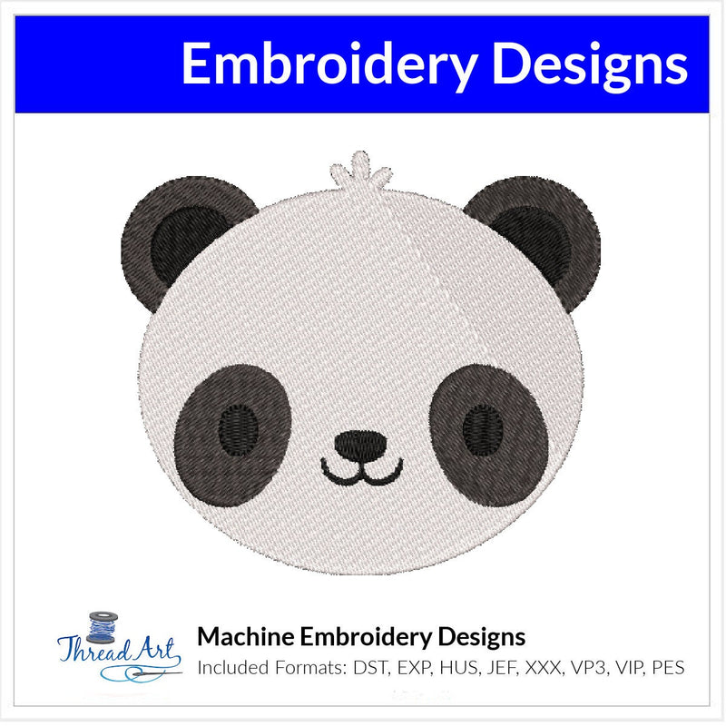 Cute Panda Face Embroidery Design Instant Download Cute Kids Design - 3 Sizes - 8 Formats - ThreadArt - Threadart.com