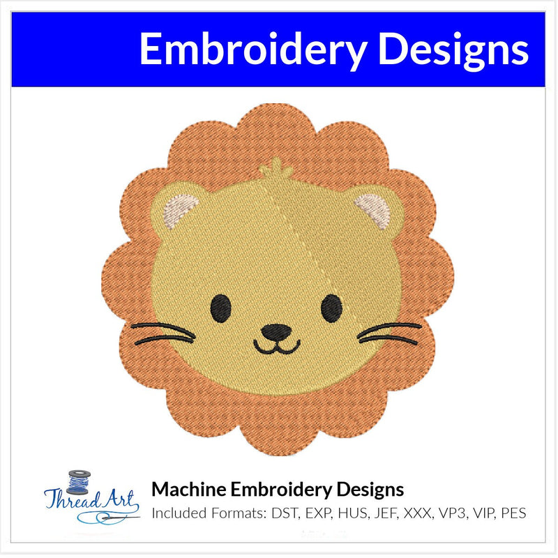 Cute Lion Face Embroidery Design Instant Download Cute Kids Design - 3 Sizes - 8 Formats - ThreadArt - Threadart.com