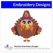 Turkey Embroidery Design Instant Download Cute Turkey Thanksgiving - 3 Sizes - 8 Formats - ThreadArt - Threadart.com