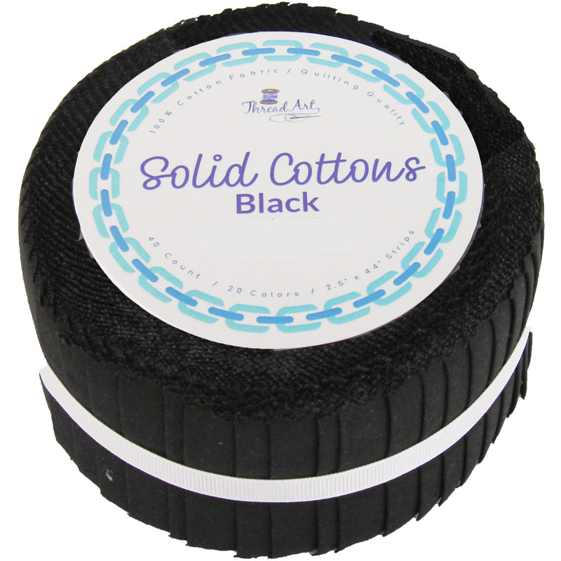 Jelly Roll Fabric Strips, 40 Precut Fabric Strips in Black, Premium Cotton - Threadart.com